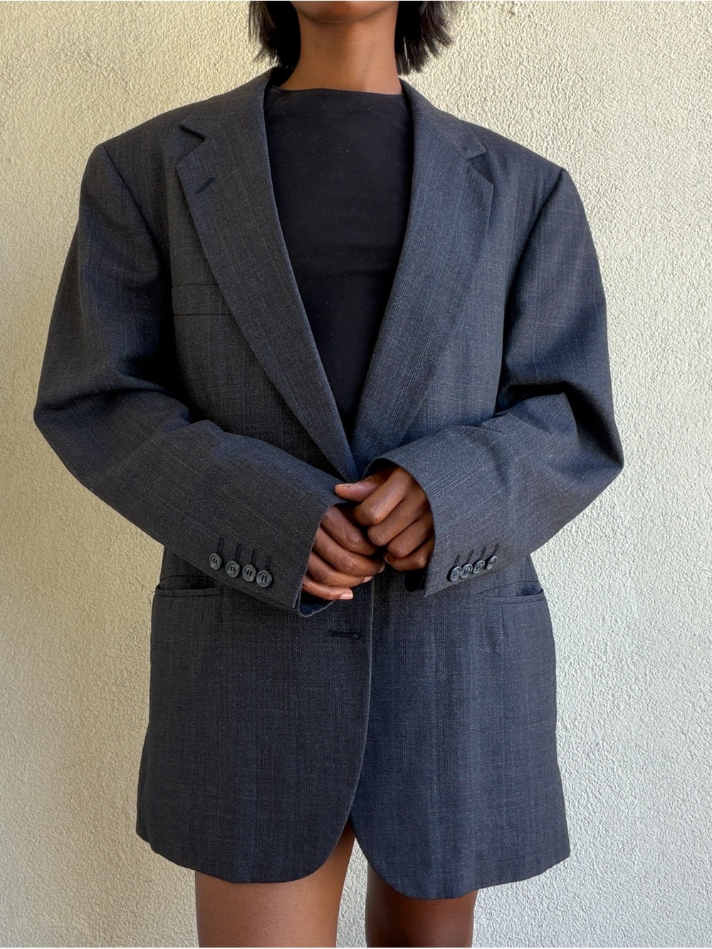 Men's Dark Charcoal Notch-Lapel Blazer